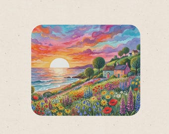 Alfombrilla de ratón con diseño de paisaje costero, 23 x 20 cm.