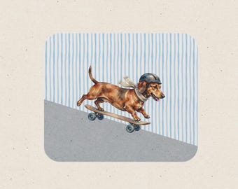 Alfombrilla de ratón con diseño de perro salchicha, 23 x 20 cm, azul y gris.