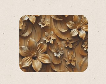 Alfombrilla de escritorio de madera con estampado floral, alfombrilla de ratón de 23 x 20 cm.