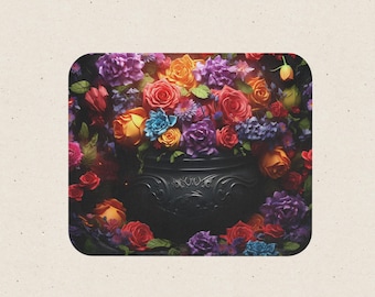 Alfombrilla de ratón 3D con estampado floral oscuro, 23 x 20 cm. Alfombrilla de escritorio colorida.