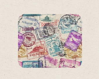 Alfombrilla de ratón con sellos de pasaporte, decoración para el espacio de trabajo, alfombrilla de escritorio de 23 x 20 cm.