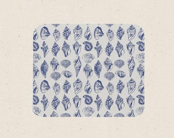 Alfombrilla de ratón con diseño náutico de conchas azules, decoración para el espacio de trabajo, alfombrilla de escritorio de 23 x 20 cm.