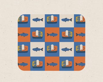Alfombrilla de ratón con estampado de sardinas / Alfombrilla de escritorio con estampado retro de peces de 23 x 20 cm