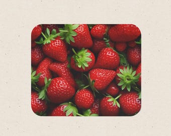 Alfombrilla de ratón con diseño de fresas rojas frescas, 23 x 20 cm. Alfombrilla de escritorio colorida.