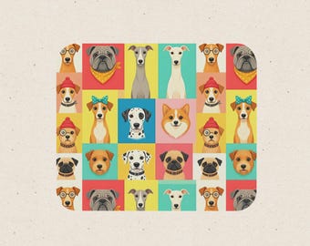 Colorful Dog Faces Mouse Pad | 9" x 8" Desk Pad