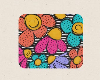 Alfombrilla de ratón con estampado floral pop art brillante, alfombrilla de escritorio de 23 x 20 cm, decoración colorida para el espacio de trabajo.