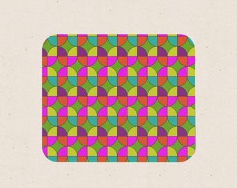 Alfombrilla de escritorio geométrica colorida, alfombrilla de ratón con estampado retro de 23 x 20 cm.