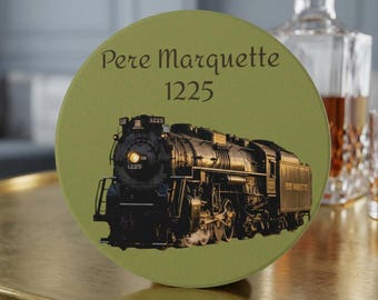 Pere Marquette 1225 Steam Locomotive Ceramic Coaster | Train Engine Decor