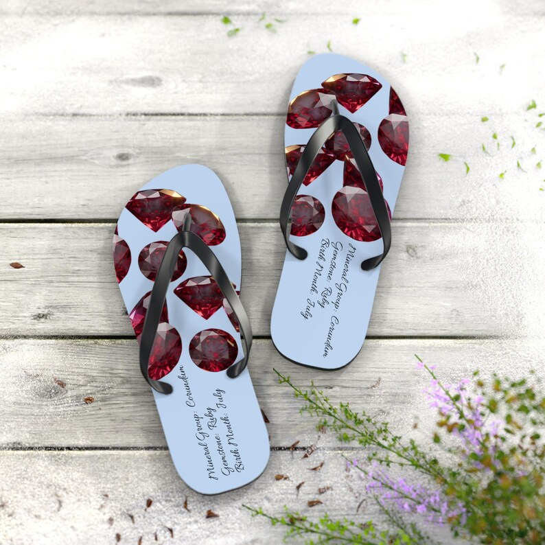 Ruby Gemstone Pattern Flip Flops | Ruby Jewel Beach Sandals image 3
