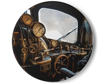 Vintage Steam Locomotive Controls Ceramic Coaster | Train Cabin Gauge Art