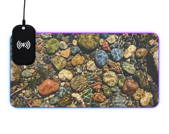 River Pebble Pattern Mouse Pad | LED Wireless Charging Gaming Mousepad