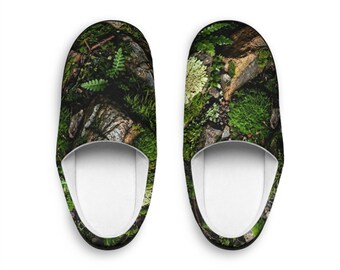 Forest Moss Camouflage Men's Indoor Slippers | Nature Trail Cabin Home