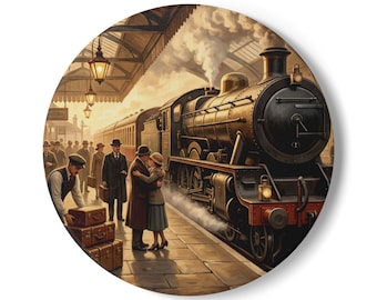 Vintage Steam Train Station Ceramic Coaster | Retro Locomotive Illustration