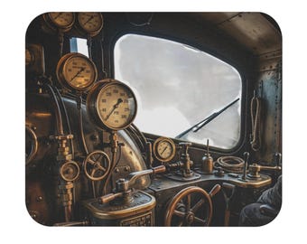 Vintage Steam Engine Controls Mouse Pad | Train Cab Gauge Desk Mat