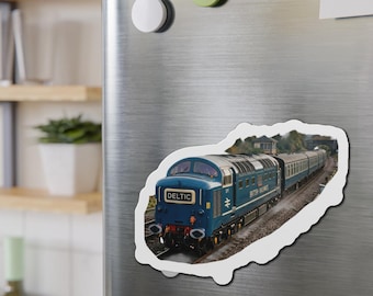 Vintage Diesel-Electric British Railways Deltic Prototype Train Magnet | Blue Locomotive Die-Cut Refrigerator Magnet