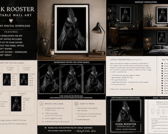 Dark rooster printable wall art