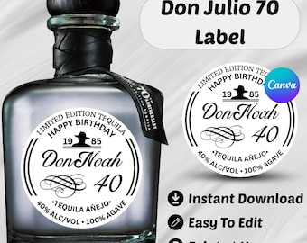 Etiqueta editable de tequila Don Julio, plantilla de Canva para etiqueta personalizada de botella de tequila, etiqueta imprimible para bebidas alcohólicas, idea para regalo de cumpleaños y boda.