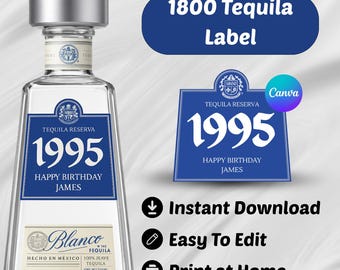 Etiqueta personalizada de tequila de 1980, plantilla de Canva para etiqueta personalizada de botella de tequila, etiqueta imprimible para bebidas alcohólicas, idea de regalo para cumpleaños y bodas.