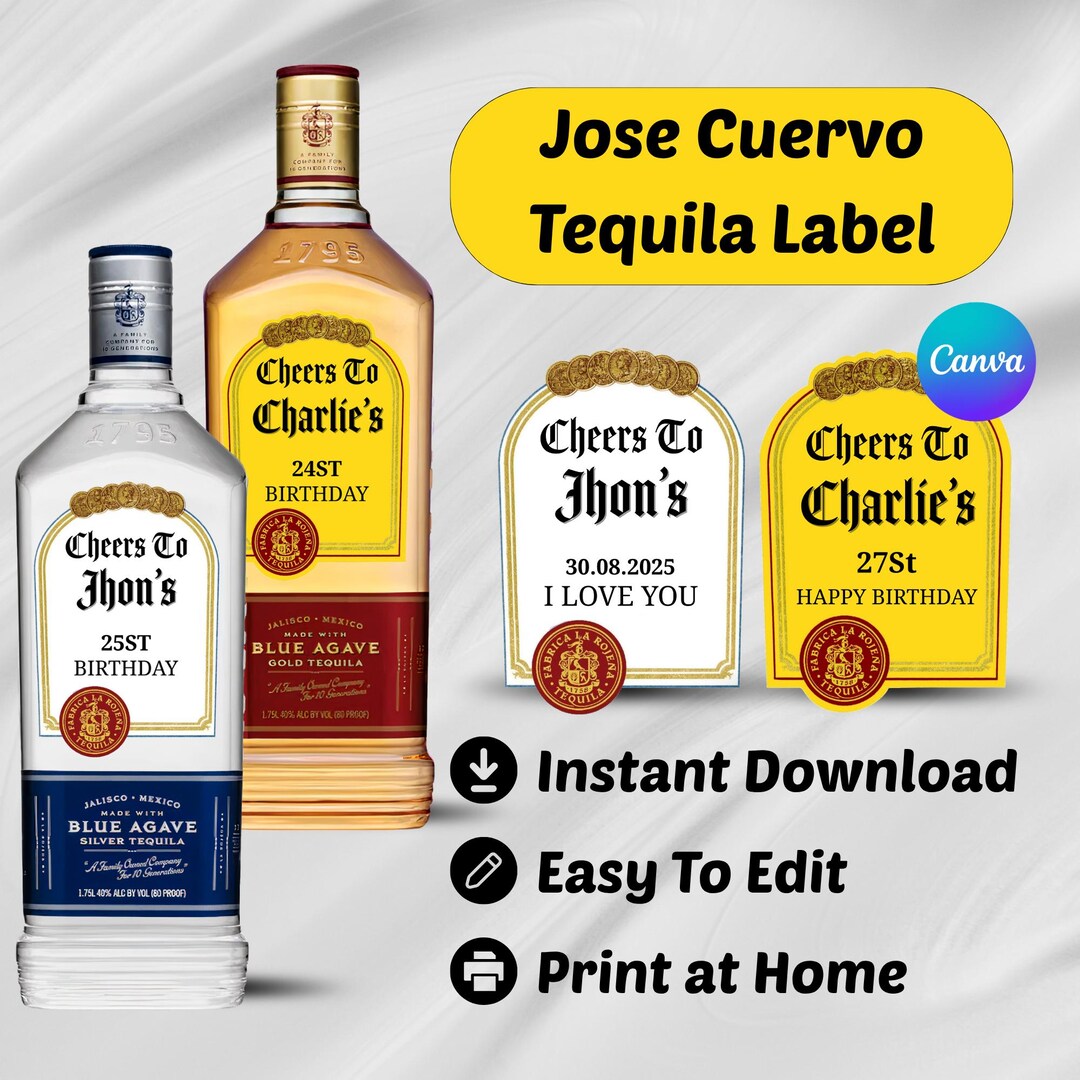 Printable Jose Cuervo Tequila Label Canva Template, Personalized ...