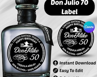 Etiqueta personalizada para tequila Don Julio, plantilla imprimible de Canva para etiqueta de botella de tequila, etiqueta de alcohol editable, idea para regalo de cumpleaños y boda.