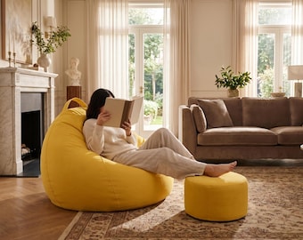Bean Bag Lounge Chair with Ottoman, Lazy Sofa for Living Room, Bedroom & Reading Nook