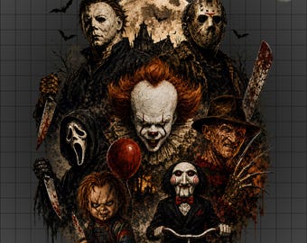 Horror Movie Characters PNG, Retro Halloween Shirt Graphic, Scary Sublimation Design (Digital Download)