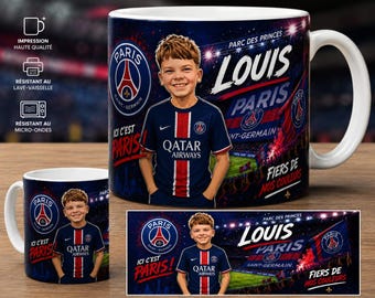 Gepersonaliseerde PSG-mok - Paris Saint-Germain, drink je koffie of chocolademelk