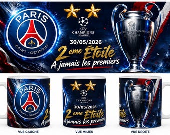 Mug PSG - Paris Saint Germain - 2 eme etoile - A jamais les Premiers- League des Champions