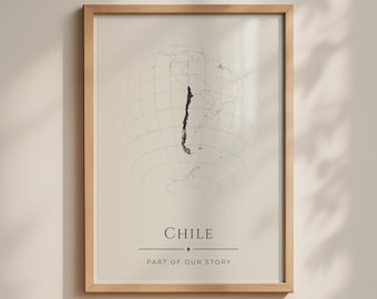 Chile Map Poster, Globe Projection Wall Art, South America Print, Minimalist Home Decor