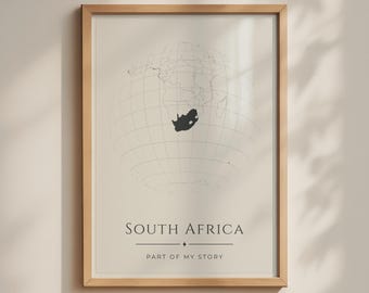 South Africa Globe Map Poster, Part of My Story, Minimalist Travel Wall Art Print