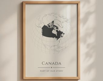 Canada Map Poster, Globe Sphere Print, Minimalist Black Cream Canadian Wall Art