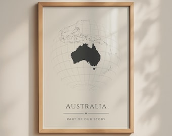 Australia Globe Map Poster, Minimalist Silhouette Wall Art, Cream Black Print