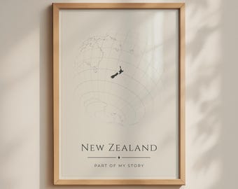 New Zealand Globe Sphere Map Poster, Minimalist Travel Wall Art, NZ Gift Print