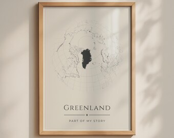 Greenland Map Poster, Minimalist Arctic Globe Print, Part of My Story Wall Art