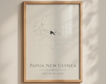 Papua New Guinea Map Poster, Globe Art Print, Minimalist Travel Wall Decor, Pacific Gift
