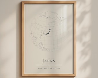 Japan Globe Map Poster, Part of Our Story, Minimalist Japanese Wall Art Print