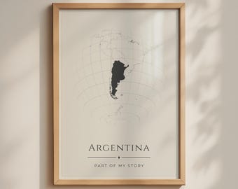 Argentina Map Poster, Globe Silhouette Wall Art, South America Print, Minimalist Cream Decor
