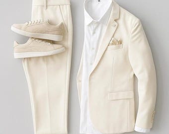 Men Slim Fit Blazer Suit 3 Piece Set With Shoes | Premium Business outfit for men  | Wedding Eid Formal Outfit | subtle colors outfit