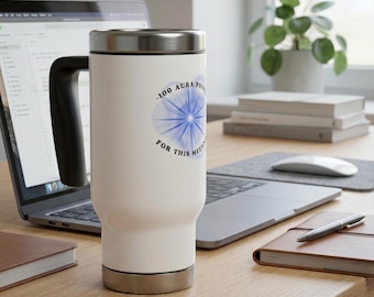 Funny Corporate Travel Mug -100 Aura Points | Insulated Coffee Tumbler with Handle, Co-worker Gift, Office Humor Travel Cup, 9 to 5 Gift