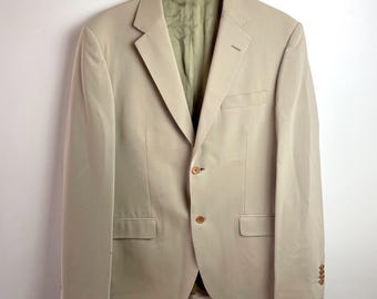 Vintage 1990s Giorgio Armani 3 Button Blazer, Beige Linen/silk