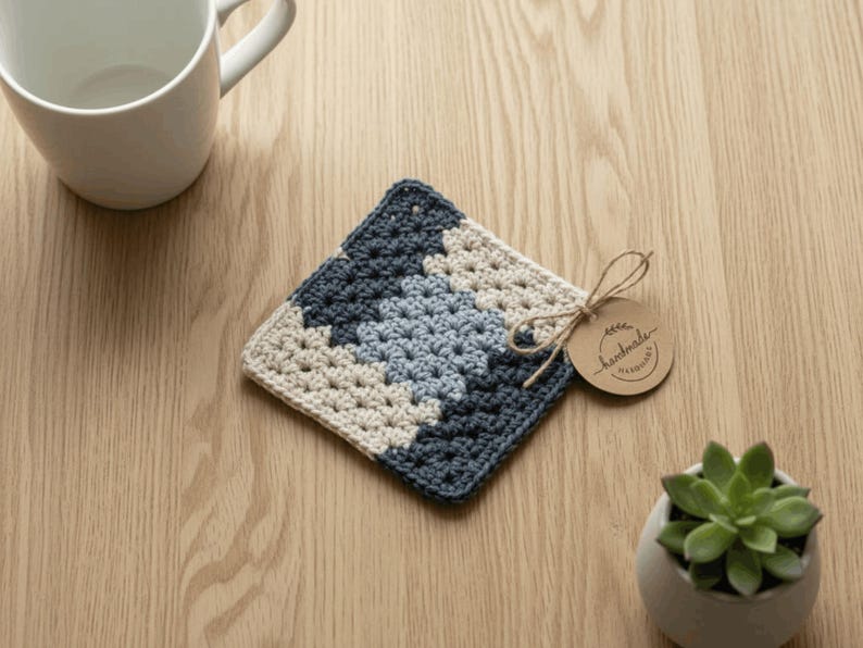 Color Block Crochet Coaster Pattern | Beginner Granny Square PDF ...