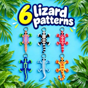 Pony bead lizard pattern bundle pdf, beaded gecko, animal keychain pattern