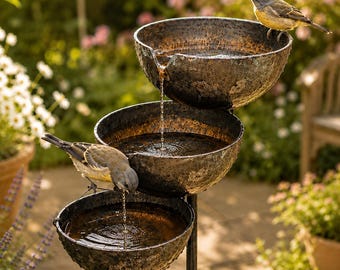 Estaca metálica para bebedero de pájaros de jardín, recolector de agua de lluvia con múltiples cuencos, bebedero para fauna silvestre, comedero para abejas y mariposas.