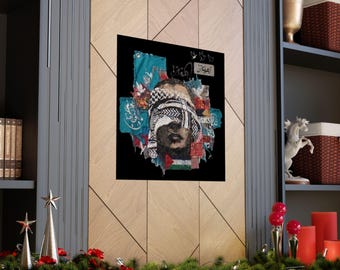 Póster palestino con retrato de keffiyeh, arte mural de artista de Gaza, lámina de arte árabe, póster de solidaridad con Palestina
