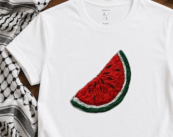Camiseta Palestina Sandía, Camiseta Gráfica de Solidaridad Palestina, Diseño de Fruta Bordado, Camiseta Unisex con Mensaje