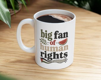Taza "Gran Fan de los Derechos Humanos", Taza de Café Solidaridad con Palestina, Taza con Keffiyeh de Sandía, Regalo por la Justicia