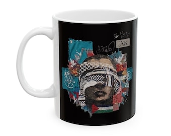 Taza con retrato de keffiyeh palestino, taza de café de artista de Gaza, taza de arte árabe, regalo de solidaridad con Palestina
