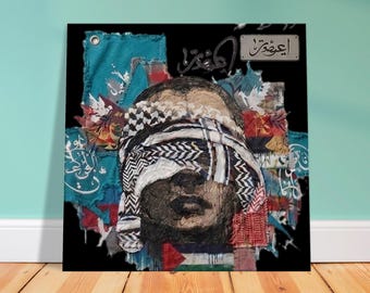 Cuadro de pared en lienzo con imagen de una mujer palestina con keffiyeh, retrato cuadrado de resistencia cultural de 24x24 pulgadas, decoración para el hogar con mensaje.