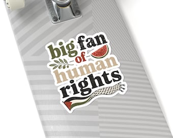 Pegatina "Gran fan de los derechos humanos", calcomanía de solidaridad con Palestina, pegatina de keffiyeh de sandía, regalo de justicia