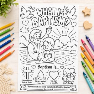 What Is Baptism Coloring Page for Kids | Simple Christian Baptism Coloring Sheet | Sunday School Activity
